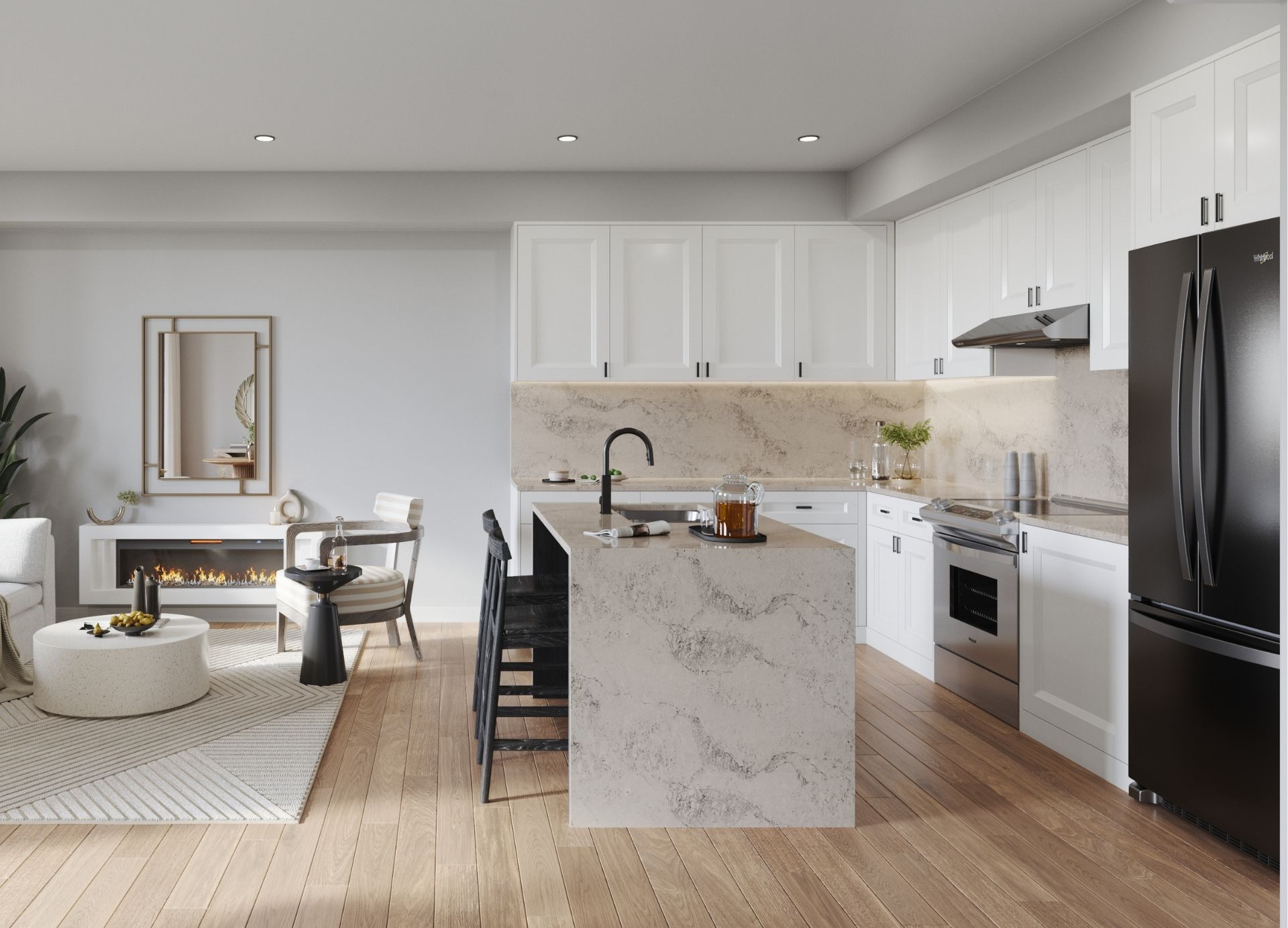 Premium kitchen and living area at Cornerstone homes in Brampton