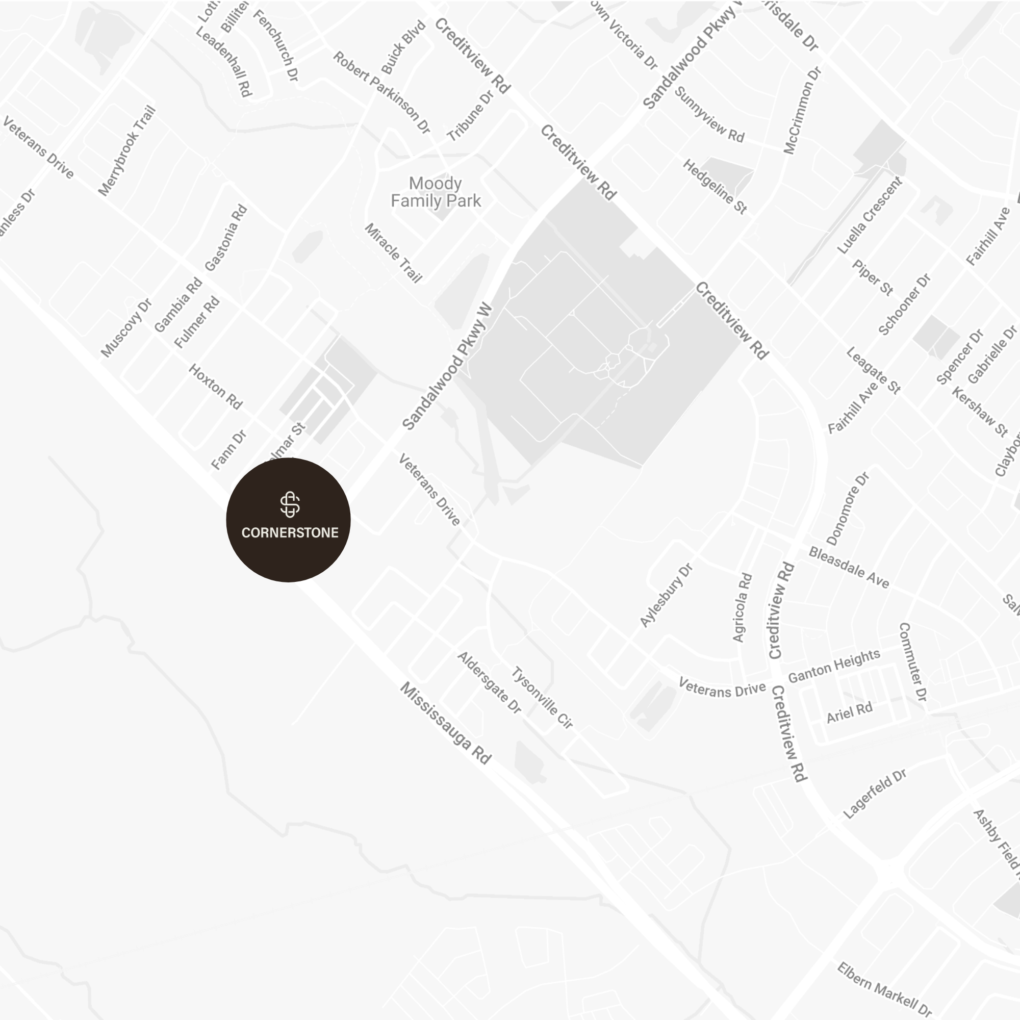 Cornerstone project location at Veterans Dr. and Sandalwood Pkwy. W. in Brampton